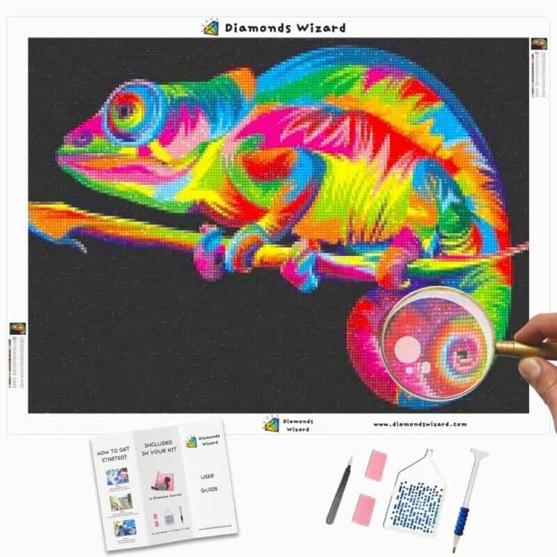 Diamanttrollkarldiamantmålningssatser djurschameleonflerfärgskameleoncanvasjpg