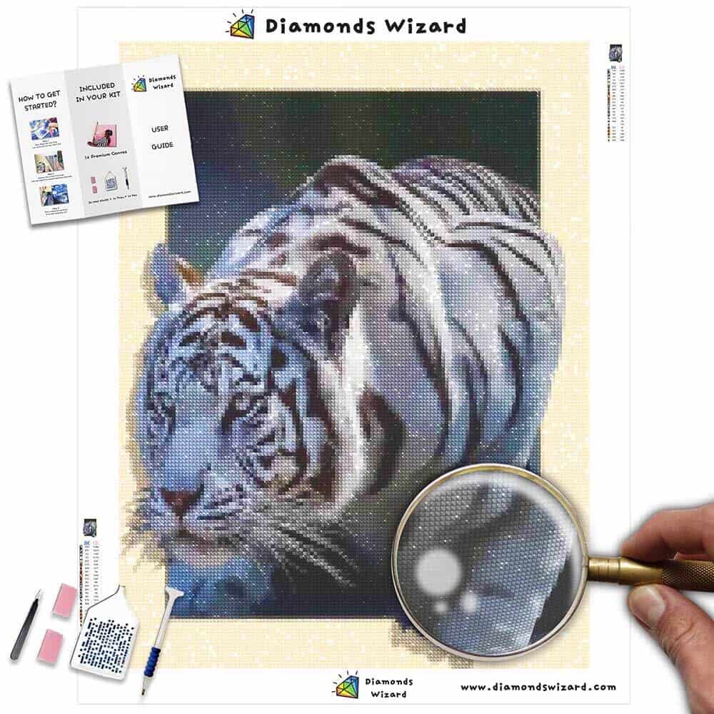 Diamond Painting 3D White Tiger – Diamonds Wizard