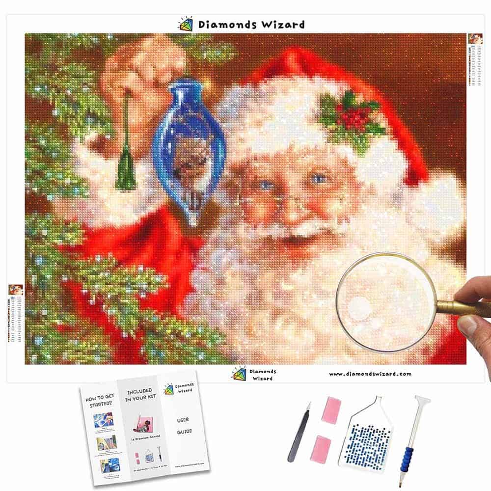 Winter Santa Claus Diamond Painting Charm Kit by Wizardi. Beginner