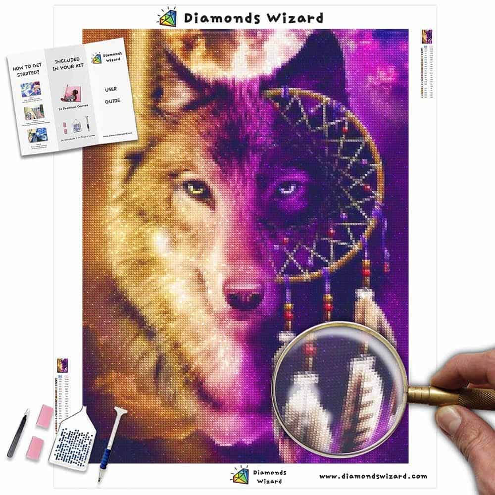 MOGTAA Diamond Painting Kit 'Lupo Al Chiaro Di Luna' 30x40 Cm - Completo Di Tela, Diamanti E Strumenti