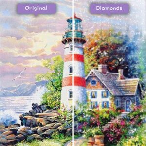 diamenty-czarodziej-diamenty-zestawy do malowania-krajobraz-latarnia morska-latarnia morska-i-przytulny-dom-przed-po-jpg