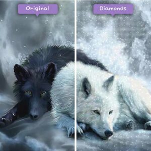 Diamonds-Wizard-Diamond-Painting-Kits-Tiere-Wolf-Schwarz-Weiß-Wölfe-und-Vollmond-Vorher-Nachher-jpg