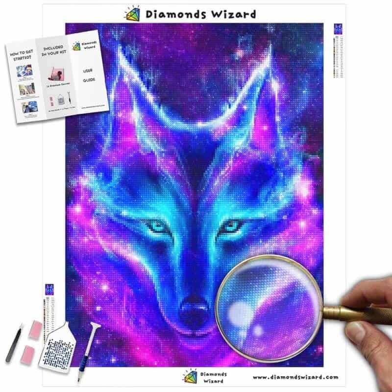 Diamentowy czarodziejdiamentowy zestaw do malowaniazwierzętawilkgalaxywolfpłótnojpg