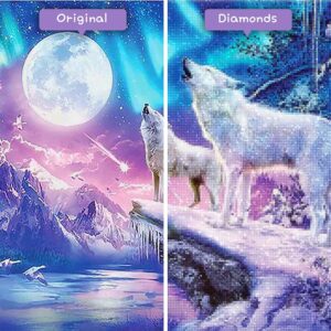 diamenty-czarodziej-diamenty-zestawy do malowania-zwierzeta-wilk-biale-wilki-i-aurora-borealis-przed-po-jpg
