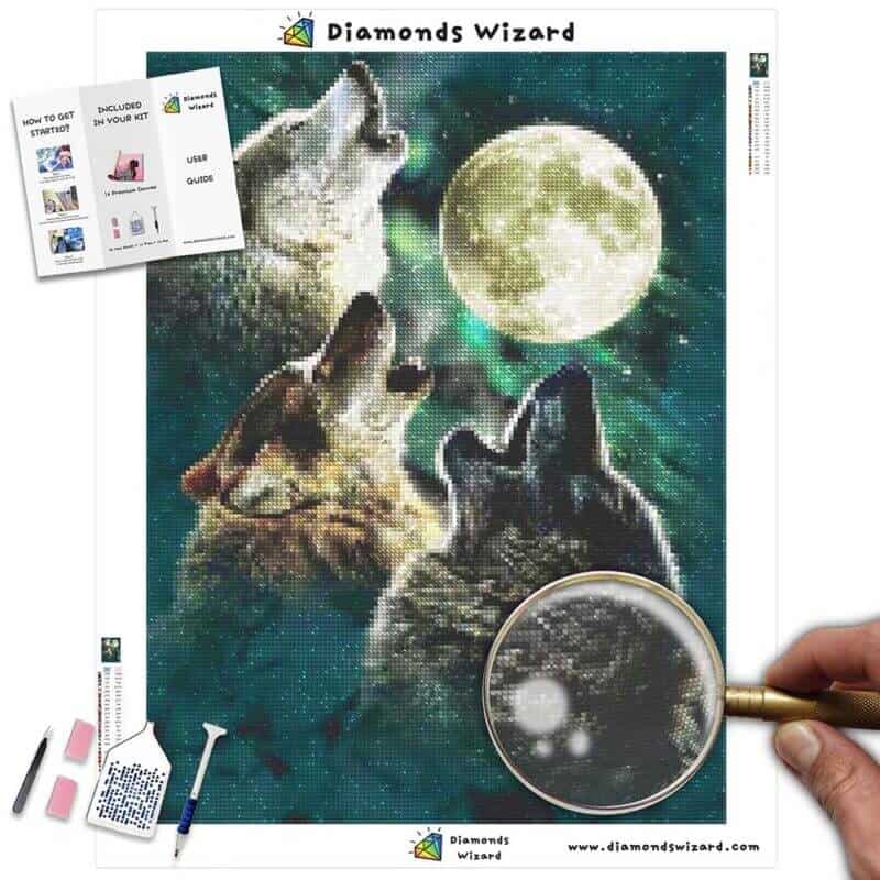 DiamondswizardDiamantmalerei-Set, Tiere, Wolf, Wölfe, die den Mond anschreien, Leinwand, JPG