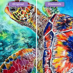 Diamonds-Wizard-Diamond-Painting-Kits-Tiere-Schildkröte-Meeresschildkröte-im-Korallenriff-vorher-nachher-jpg