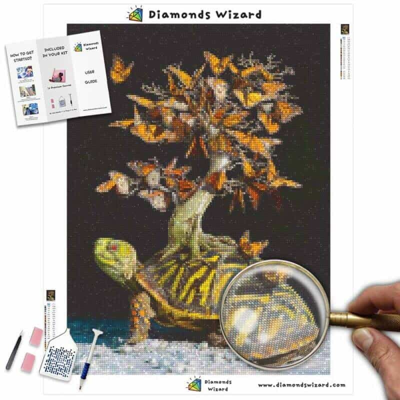 DiamondswizardDiamantmalerei-KitsTiereSchildkröteSchildkröte und SchmetterlingeLeinwandjpg