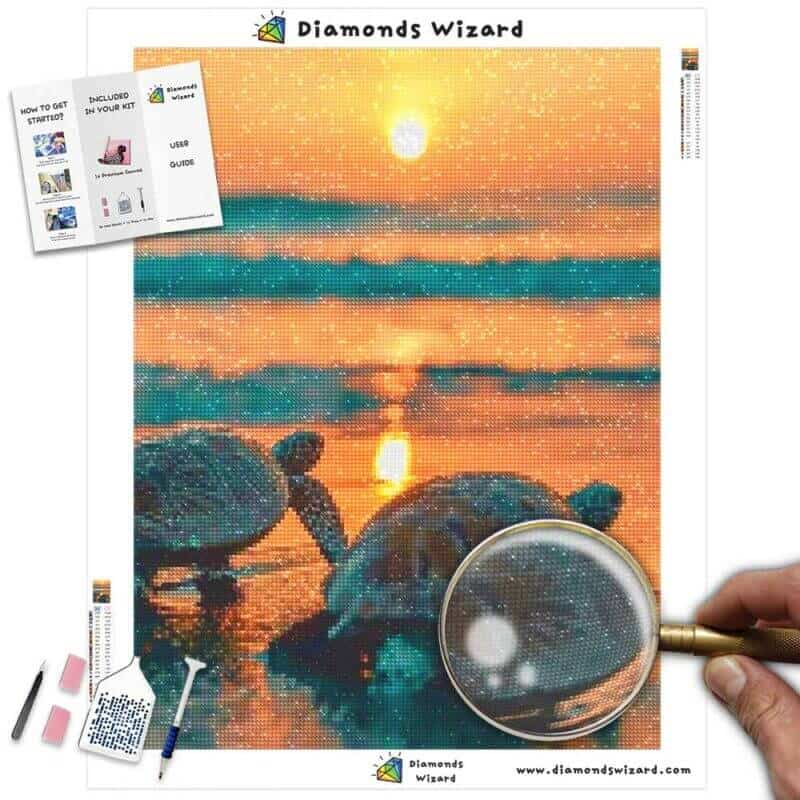 Diamantes magodiamantes kits de pintura animales tortuga tortuga pareja y puesta de sol lienzo jpg