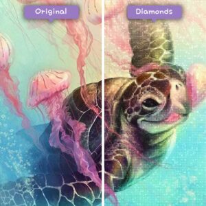 diamenty-czarodziej-diamenty-zestawy do malowania-zwierzeta-żółw-żółw-i-meduza-przed-po-jpg