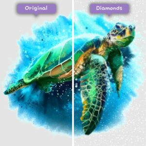 diamenty-czarodziej-diament-zestawy do malowania-zwierzęta-żółw-akwarela-żółw-przed-po-jpg