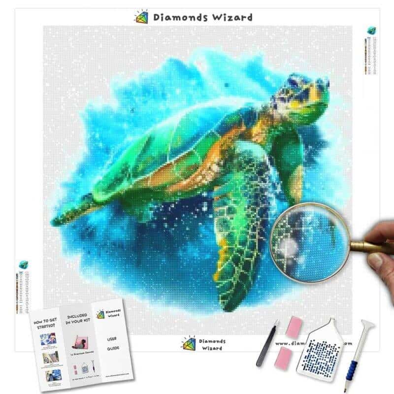 Diamanttrollkarldiamantmålningssatser djursturtlevattenfärgsköldpaddakanvasjpg