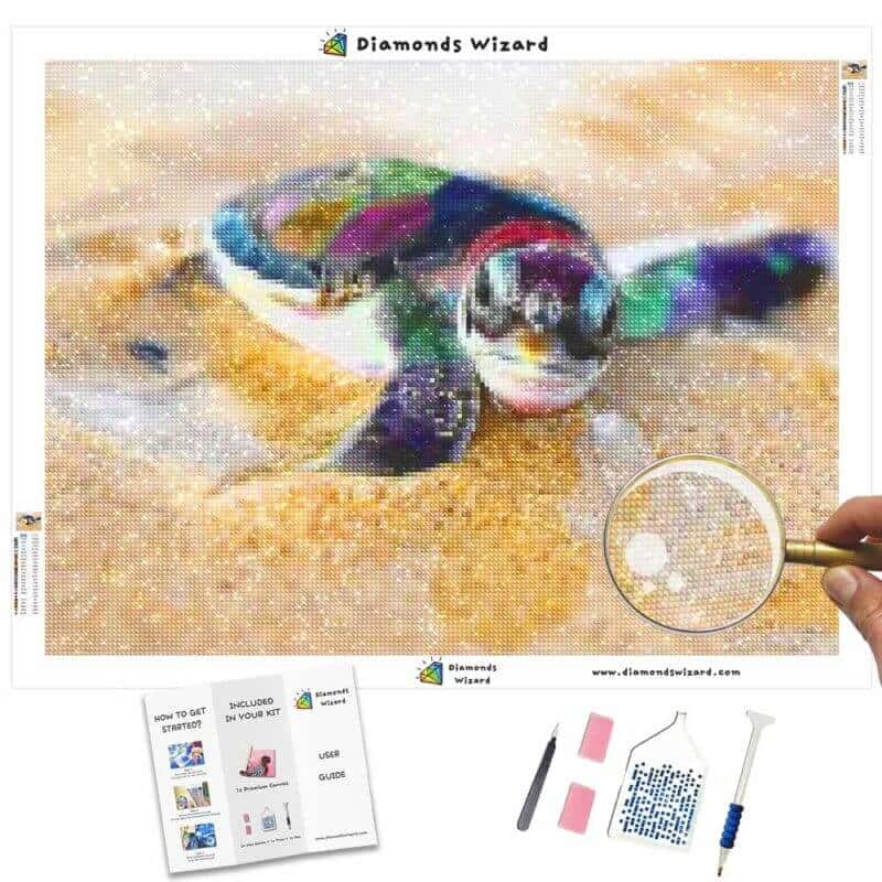 Diamanttrollkarldiamantmålningssatser djursturtlebabysköldpaddapåstrandduken jpg