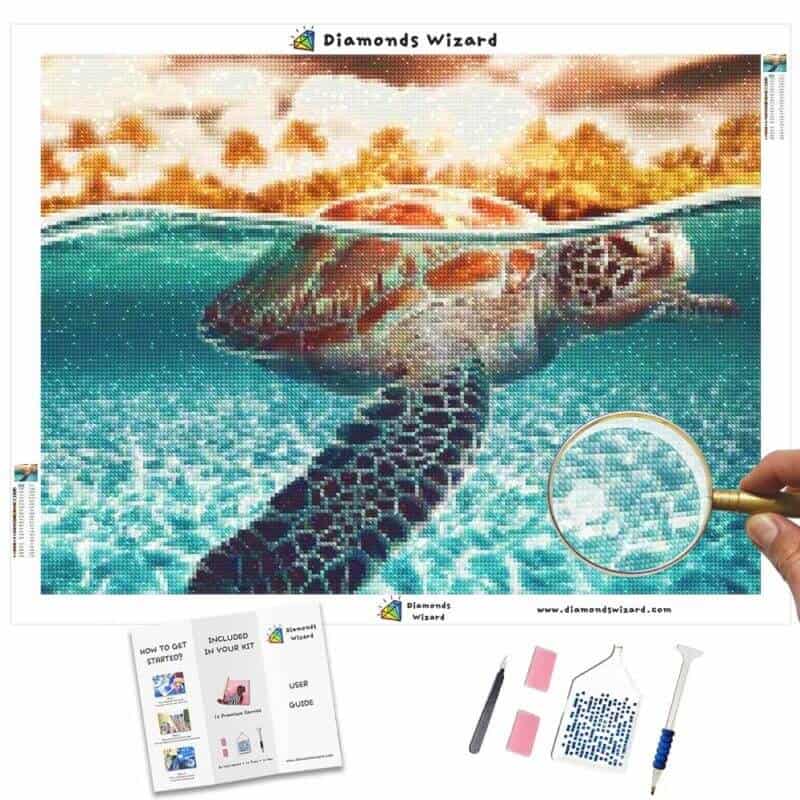 Diamanttrollkarldiamantmålningssatser djursköldpaddor simningcanvasjpg