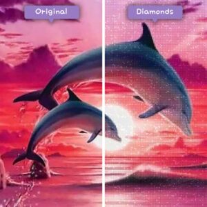 diamenty-czarodziej-diamenty-zestawy do malowania-zwierzęta-delfin-zachód słońca-delfin-skacze-przed-po-jpg