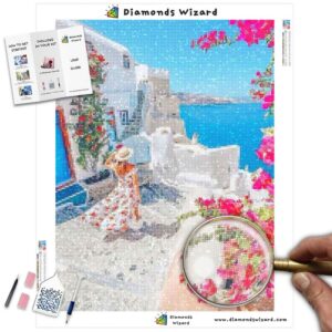 Diamonds-Wizard-Diamond-Painting-Kits-Landscape-Griechenland-Frau-in-Santorini-Leinwand-jpg