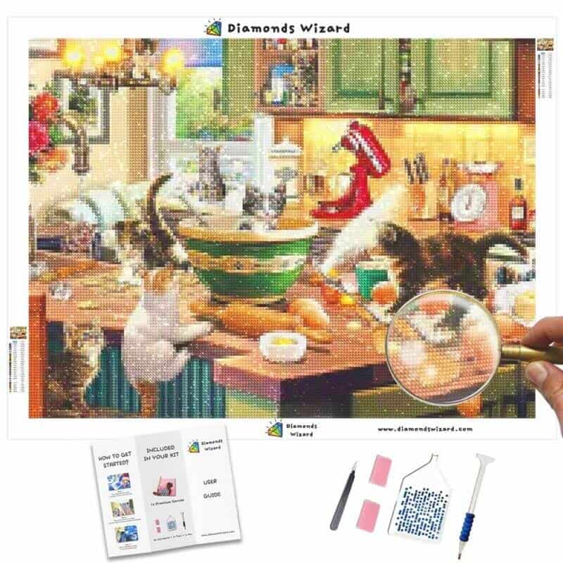 DiamantenzaubererDiamantmalerei-KitsHeimkücheKätzchenSpielen mit Küchenleinwandjpg