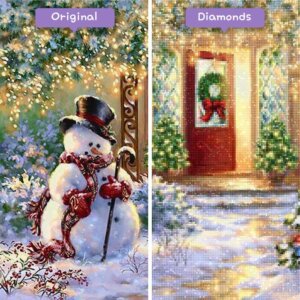 diamants-wizard-diamond-painting-kits-événements-noël-bonhomme de neige-sur-drapeau-avant-après-jpg