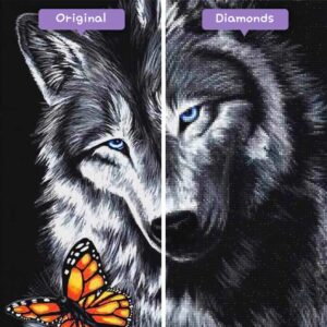 diamenty-czarodziej-zestawy-diamentowe-malowanie-zwierzęta-wilk-czarno-biały-wilk-z-motylem-przed-po-jpg