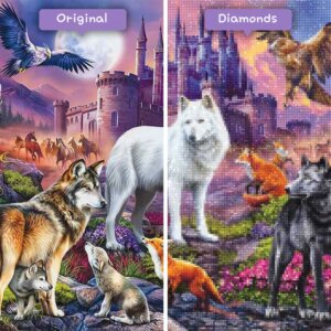 Diamonds-Wizard-Diamond-Painting-Kits-Tiere-Wolf-Wölfe-Füchse-und-Adler-im-Schloss-vorher-nachher-jpg