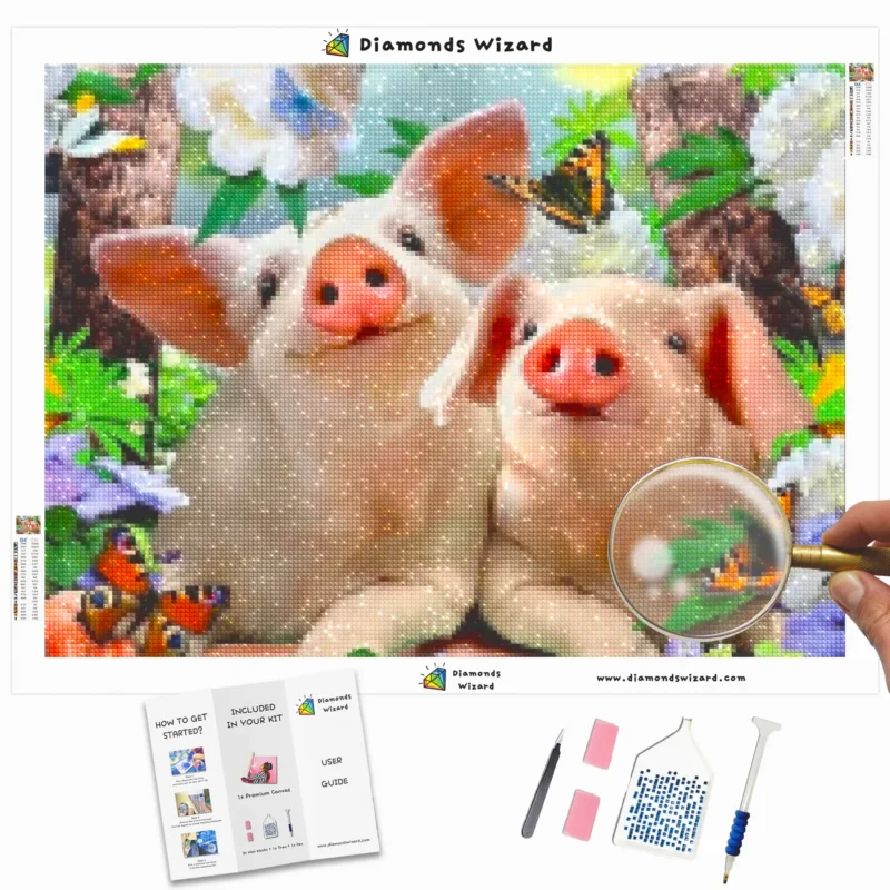 Diamanttrollkarldiamantmålningssatser djurfjärilbedårande grisar i blomcanvawebp