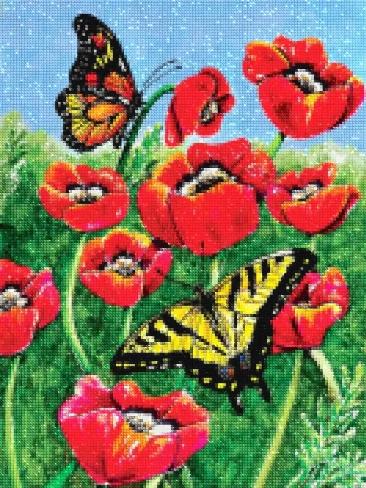 diamonds-wizard-diamond-painting-kits-Animals-Butterfly-Poppy Bliss with Butterflies-diamonds.webp
