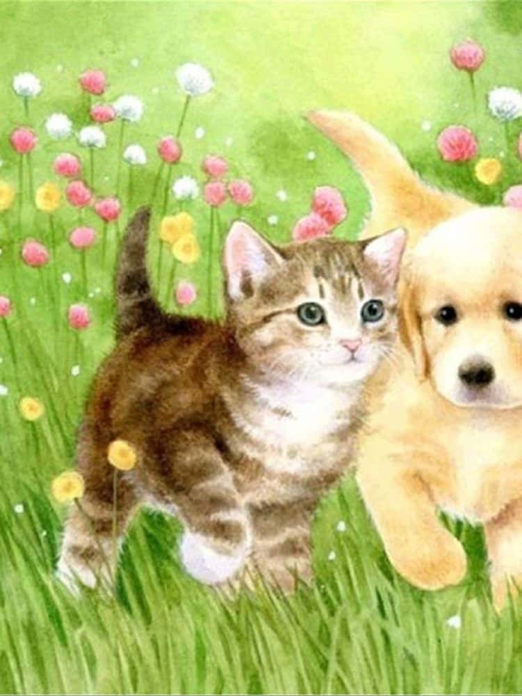 Diamonds-Wizard-Diamond-Painting-Kits-Animals-Cat-A Playful Puppy and Kitten in a Field of Flowers-original.jpeg