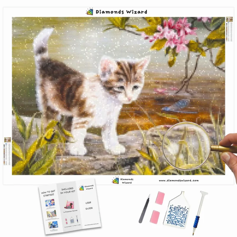 Diamanttrollkarldiamantmålningssatserdjur, förtjusande kattungaravherivercanvawebp