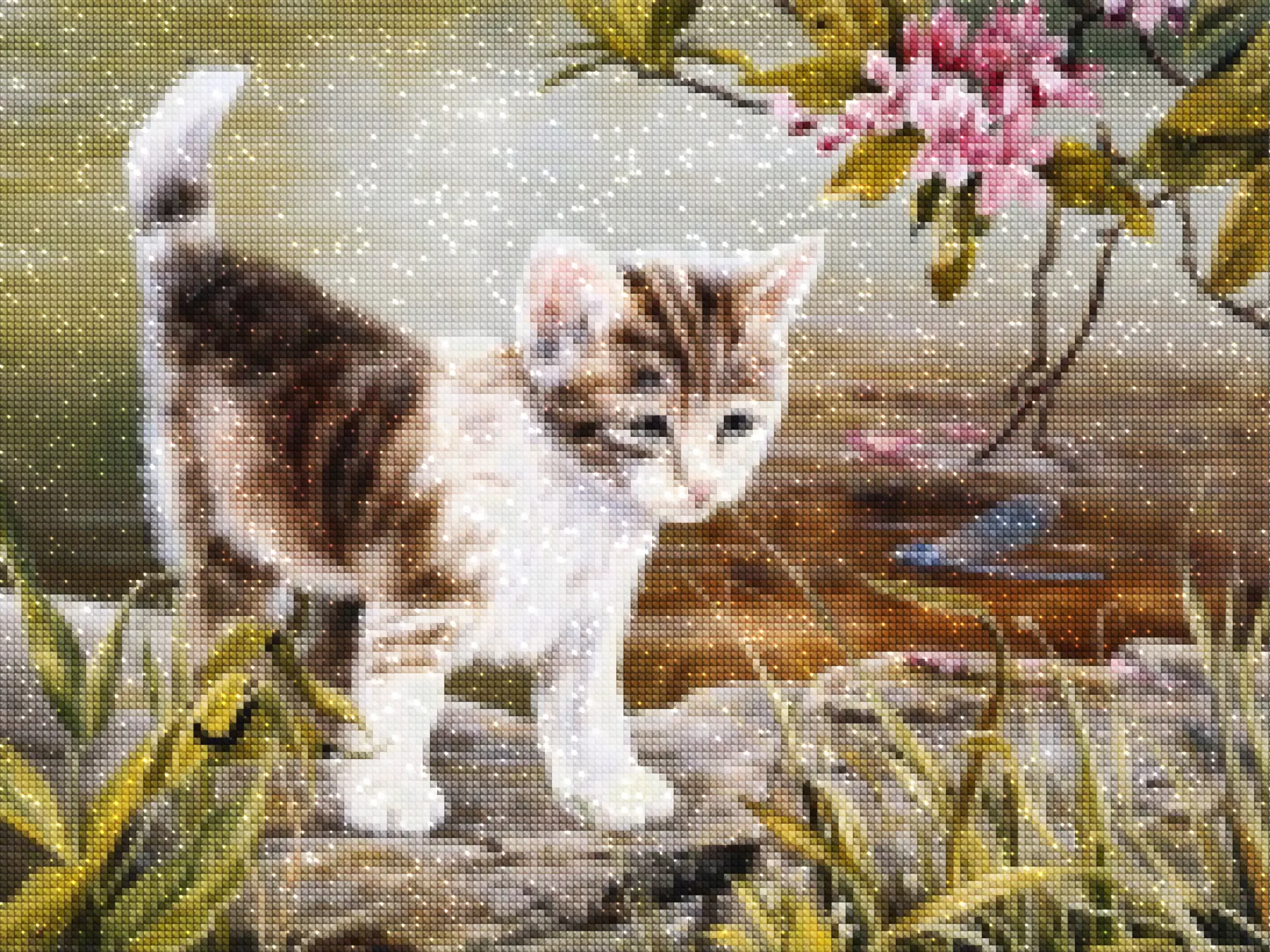 Diamonds-Wizard-Diamond-Painting-Kits-Animals-Cat-Adorable Kitten by the River-diamonds.webp