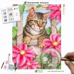Diamonds-Wizard-Diamond-Painting-Kits-Tiere-Cat-cute-Kitten-in-Flowers-Canva-Webp