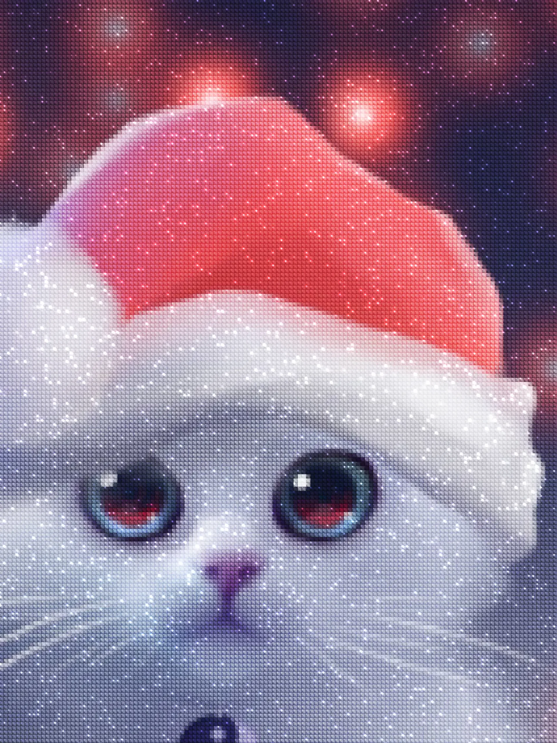diamenty-czarodziej-zestawy-do-diamentowego-malowania-zwierzęta-kot-słodki kotek w kapeluszu Świętego Mikołaja-diamonds.webp
