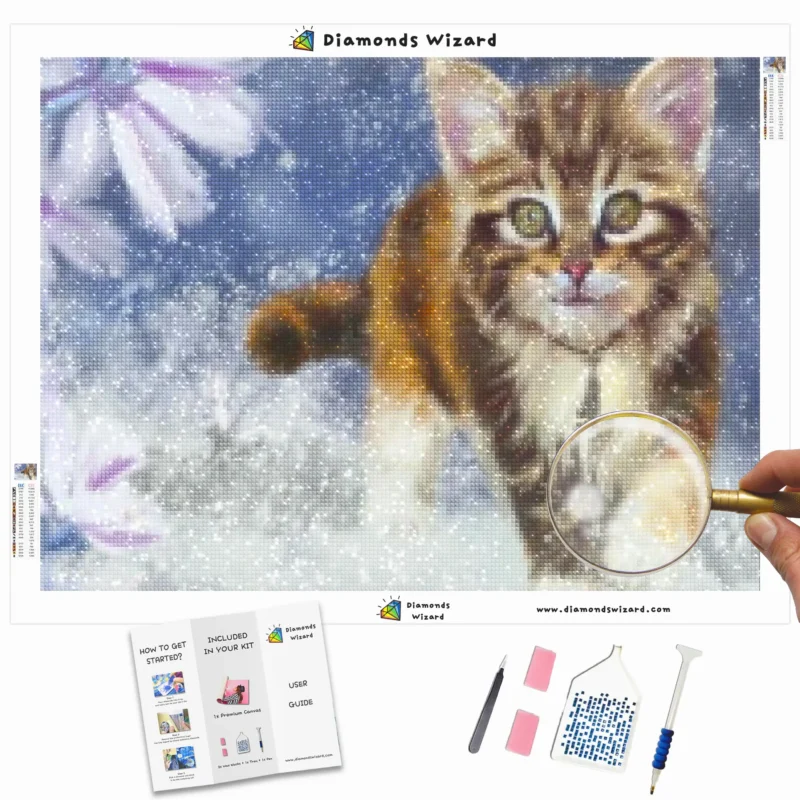 Diamondswizardkits de peinture au diamantanimauxchatmignonchatonqui court dans la neigecanvawebp