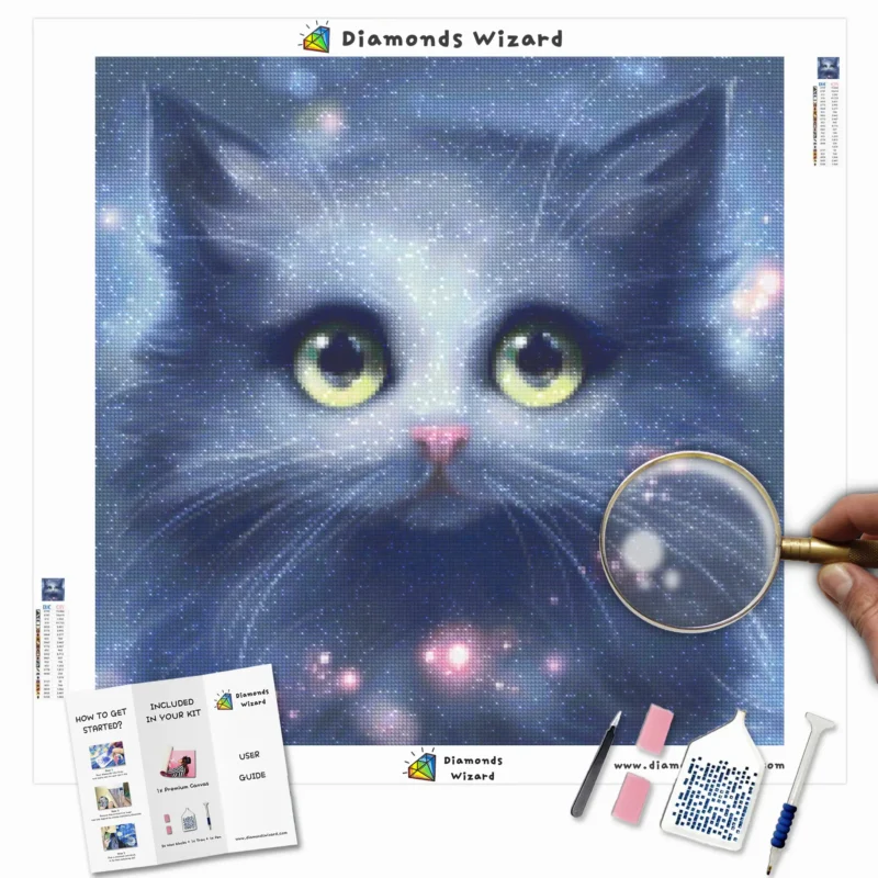 Diamanttrollkarldiamantmålningssatserdjurkattglödande kattungecanvawebp