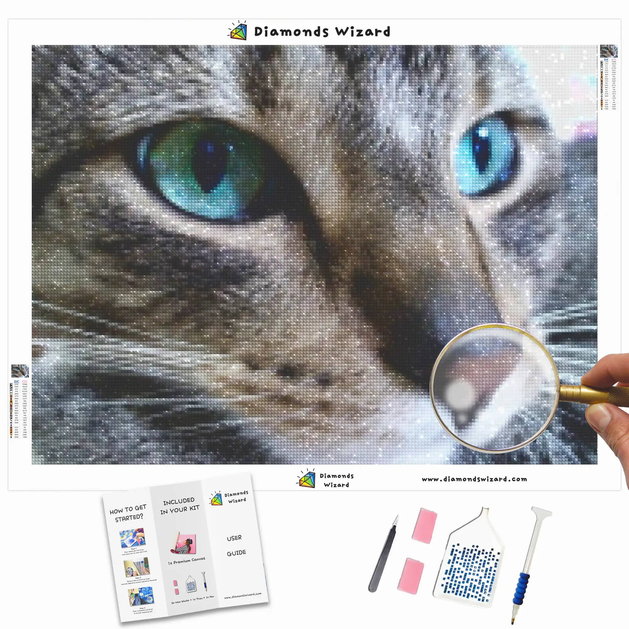 Diamond Painting Grey Cat, Blue Eyes – Diamonds Wizard