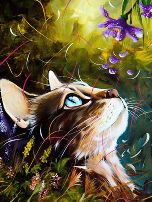 diamonds-wizard-diamond-painting-kits-Animals-Cat-Kitty Gazing on Flowers-original.jpeg