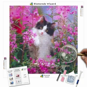kits de pintura-de-diamantes-mago-de-diamantes-animales-gato-dulce-gatito-en-flores-florecientes-canva-webp