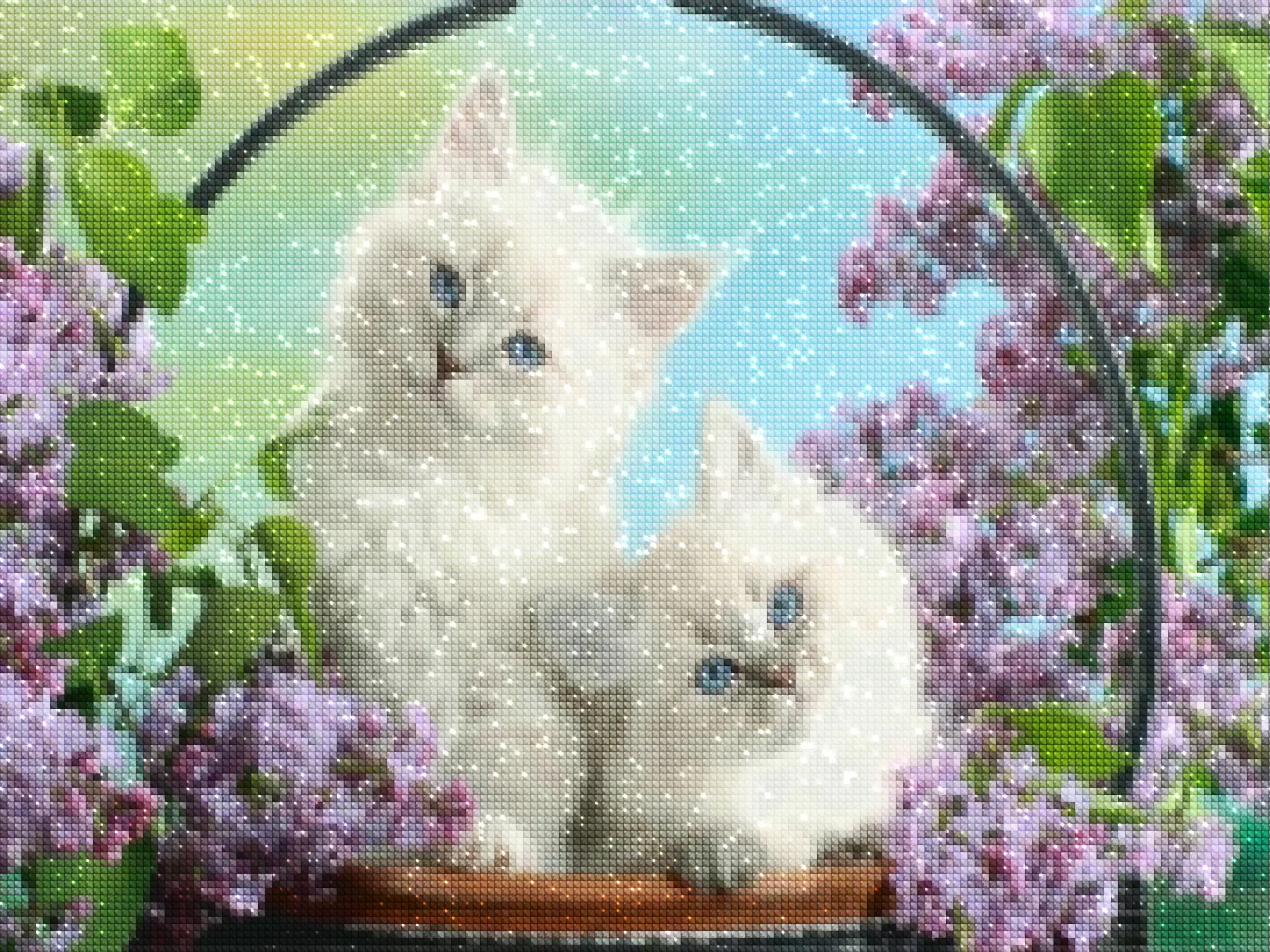 Diamonds-Wizard-Diamond-Painting-Kits-Animals-Cat-White Furry Friends in Bloom-diamonds.webp