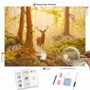 Diamonds-Wizard-Diamond-Painting-Kits-Tiere-deer-majestic-red-deer-in-the-forest-canva-webp