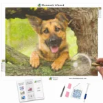 kits de pintura-de-diamantes-mago-de-diamantes-animales-perro-adorable-cachorro-pastor-alemán-en-un-árbol-canva-webp