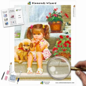 Diamonds-Wizard-Diamond-Painting-Kits-Tiere-Hund-das-kleine-Mädchen-und-ihr-Welpe-Canva-Webp