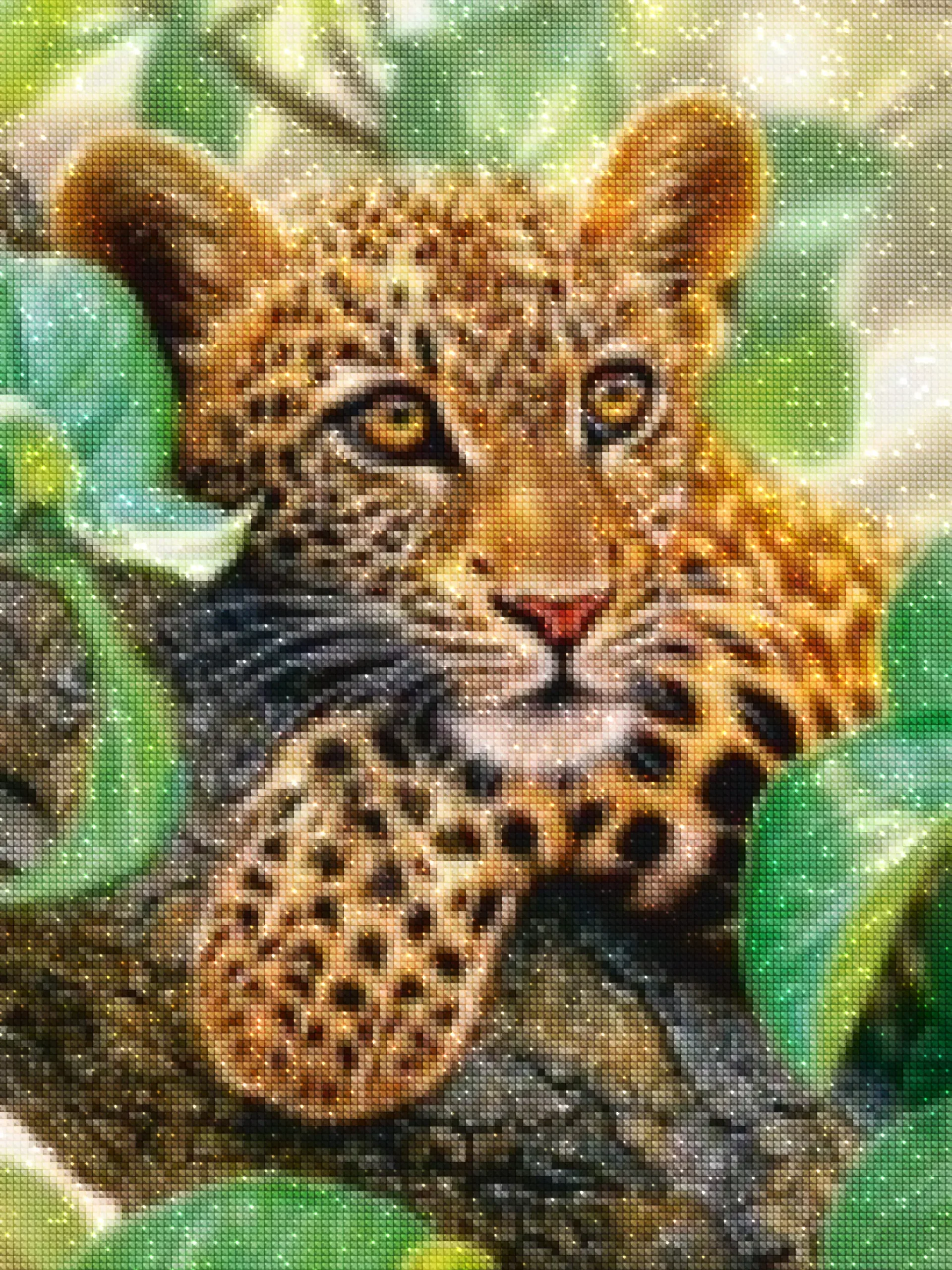 diamantes-mago-kits-de-pintura-de-diamantes-Animales-Leopardo-Cachorro de leopardo descansando en un árbol-diamonds.webp