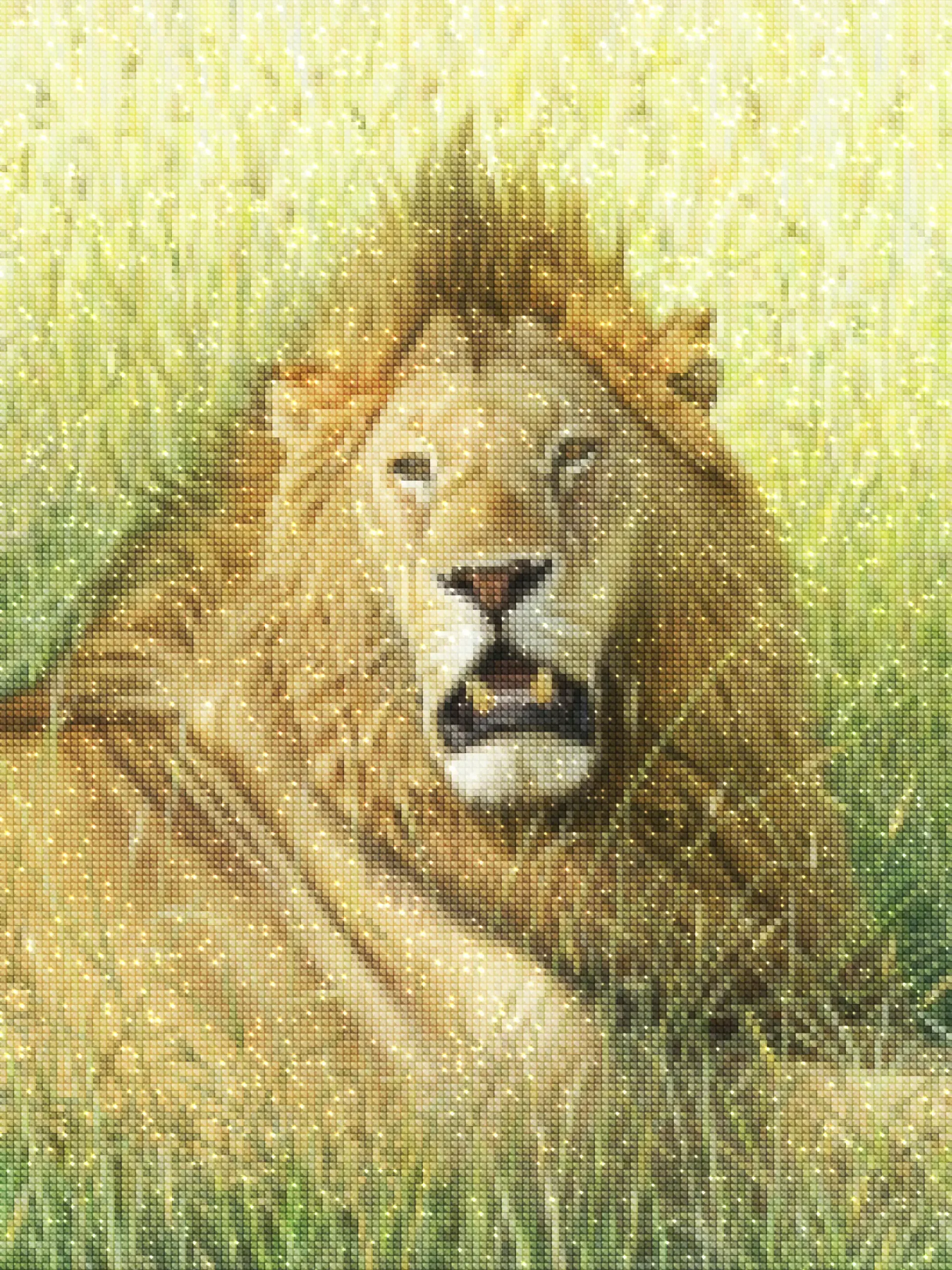 diamantes-mago-kits-de-pintura-de-diamantes-Animales-León-El león en la hierba-diamonds.webp