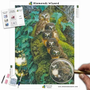 Diamonds-Wizard-Diamond-Painting-Kits-Tiere-Eulenfamilie-Eulen-auf-mossy-log-canva-webp