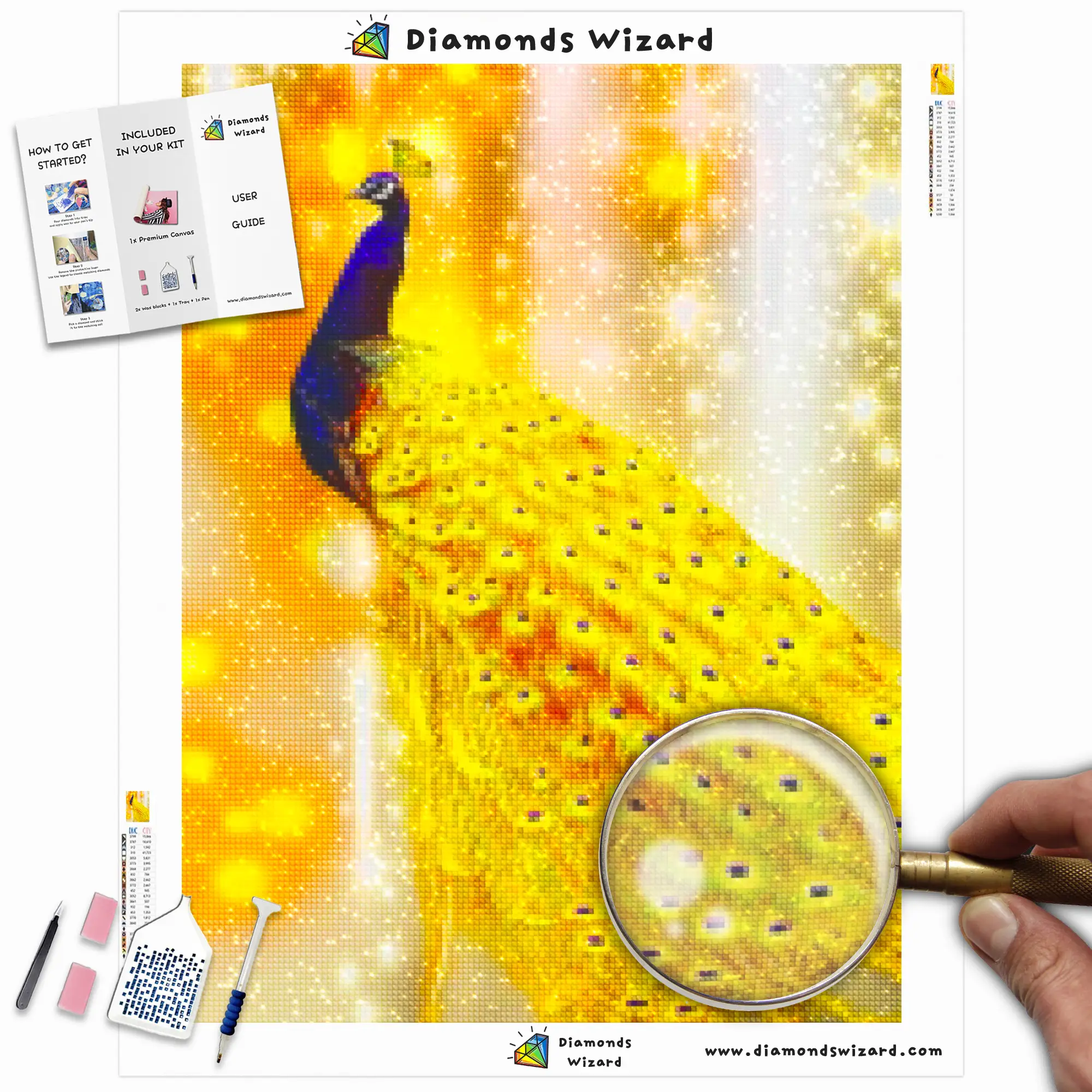 Diamond Painting Golden Peacock – Diamonds Wizard
