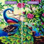 diamanter-trollkarl-diamant-målningssatser-djur-påfågel-påfågel-i-rosen-trädgård-före-efter-webp
