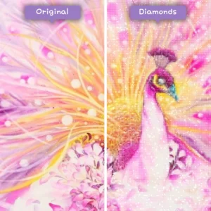 kits de pintura-de-diamante-mago-de-diamantes-animales-pavo real-rosa-pavo real-antes-después-webp