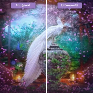 diamonds-wizard-diamond-painting-kits-animals-peacock-white-peacock-in-the-garden-before-after-webp