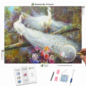 diamonds-wizard-diamond-painting-kits-animals-peacock-white-peacocks-in-the-forest-canva-webp