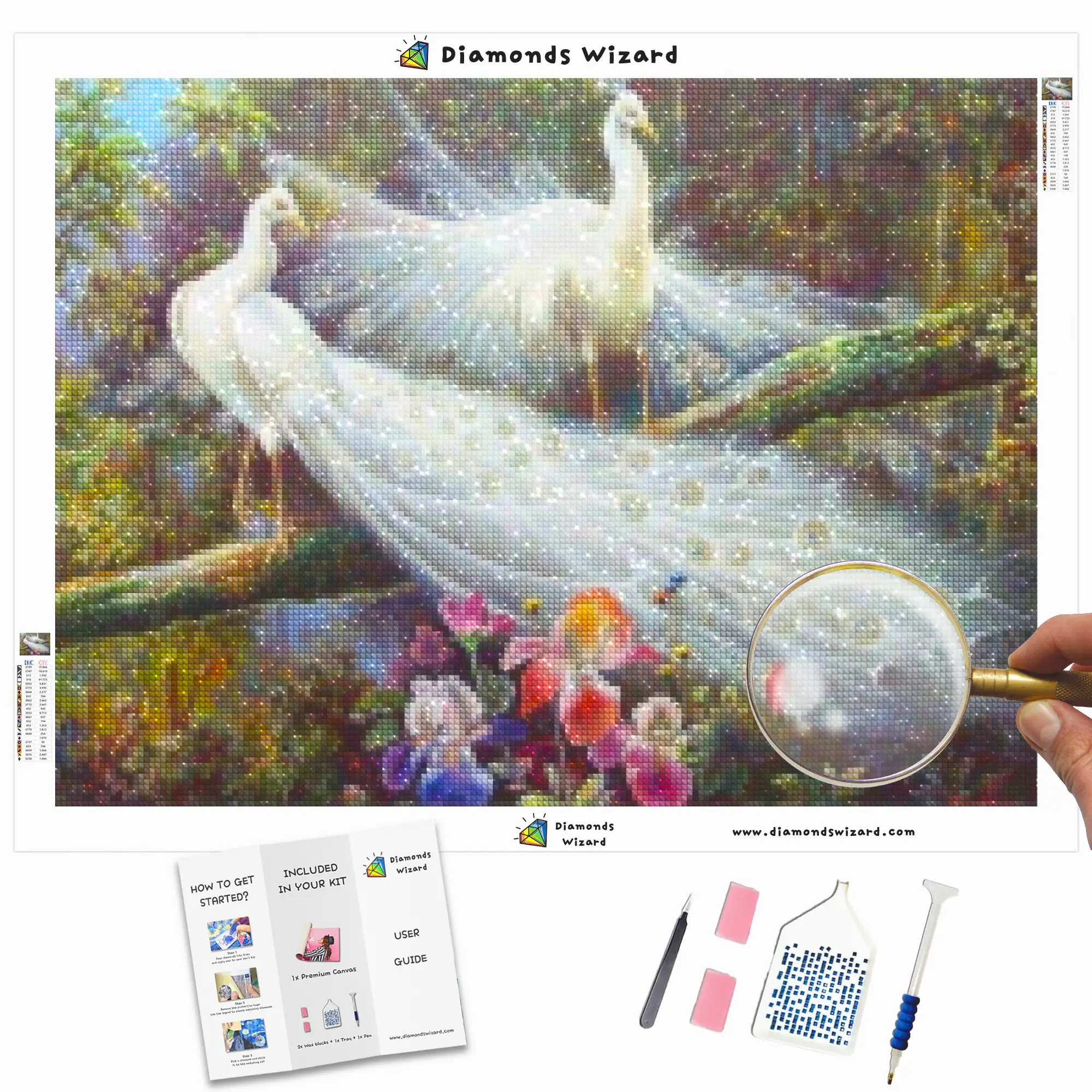 Diamond Painting White Peacocks In The Forest – Diamonds Wizard | The ...