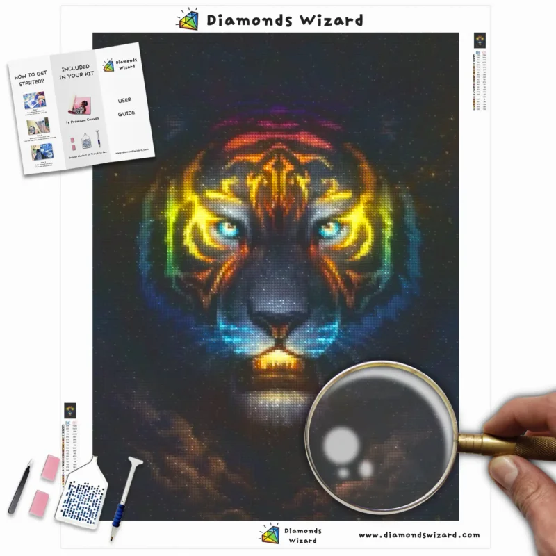 Diamanttrollkarldiamantmålningssatser djurstigerglödande tigercanvawebp