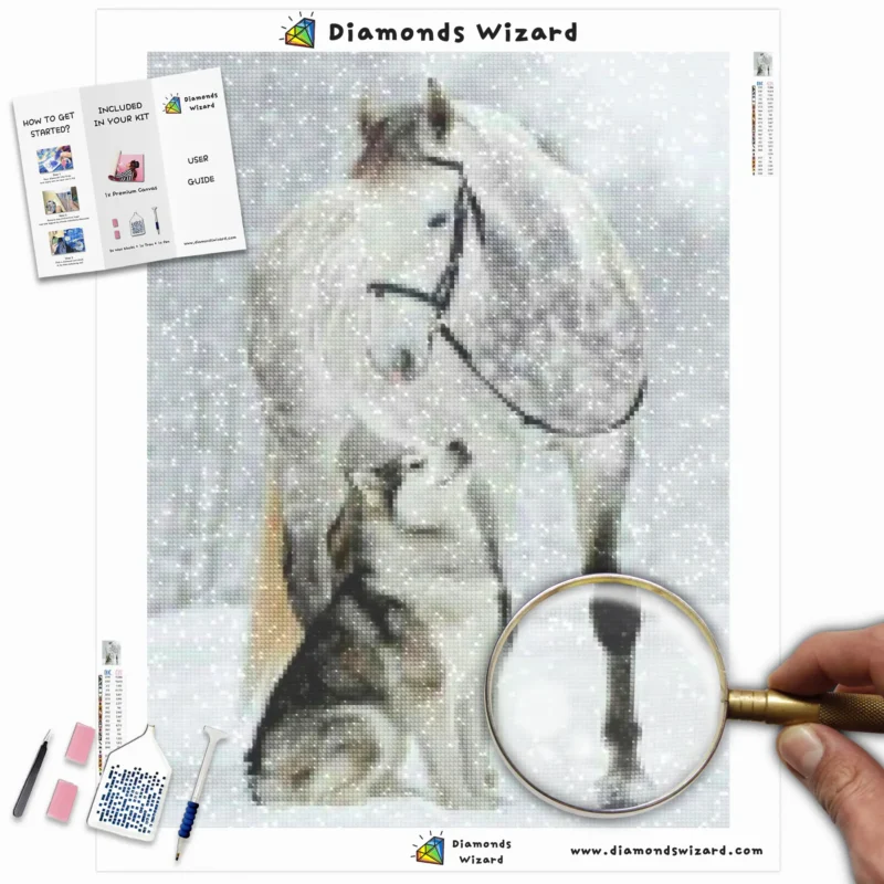 diamonds-wizard-diamond-painting-kits-animals-wolf-beautiful-horse-and-puppy-in-the-snow-canva-webp